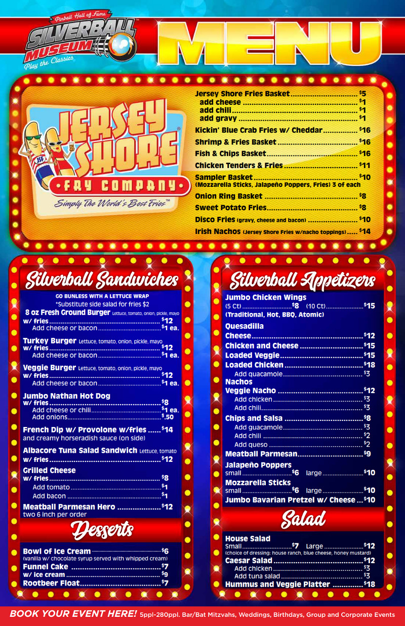 Menu Silverball Museum DelRay Beach