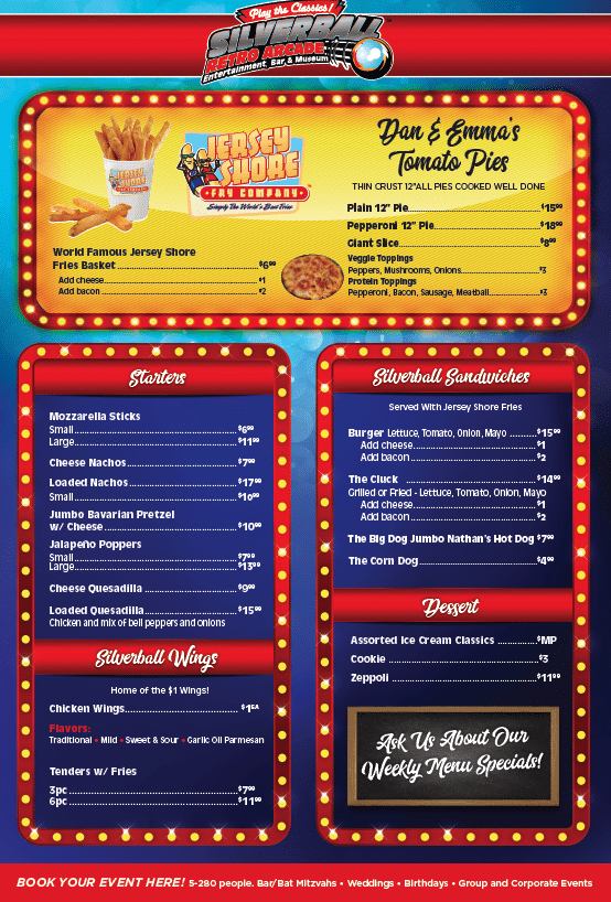 Silverball Retro Arcade Food Menu